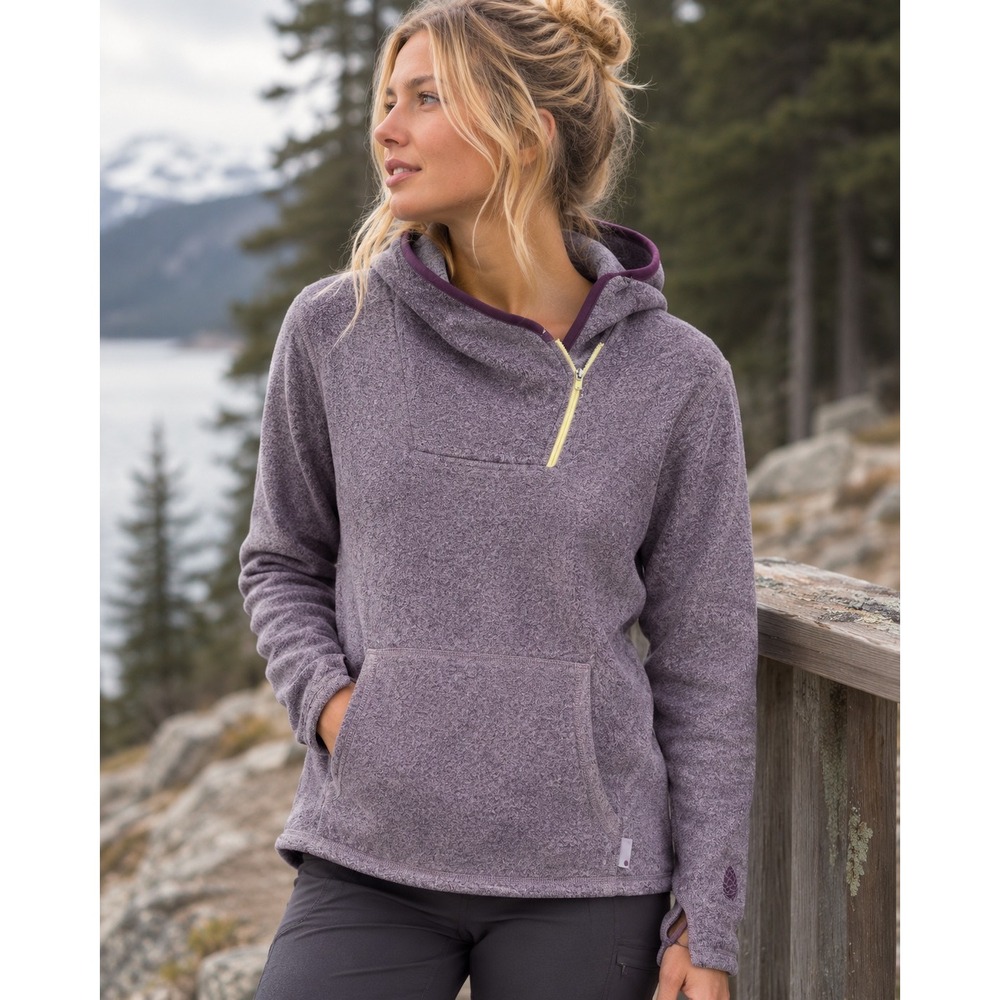 Stio Sweetwater Fleece Hoodie Women Medium Lavender Heather Asymmetrical Zip